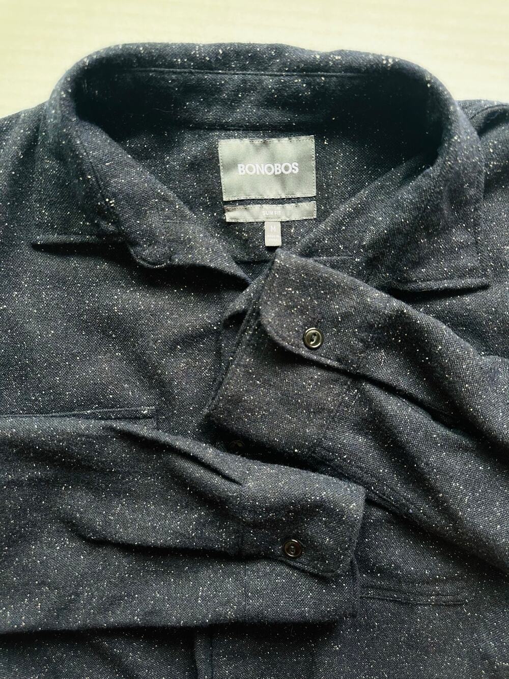 Bonobos Slim Fit Black Speckled Nepped Texture Long Sleeve Shirt - Size M